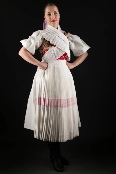 Beautiful Woman Traditional Slovak Folklore Costume — Stock Photo, Image