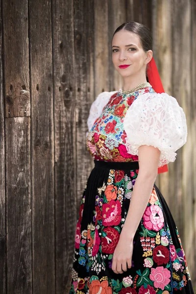 Beautiful Woman Traditional Slovak Folklore Costume — Stock Photo, Image