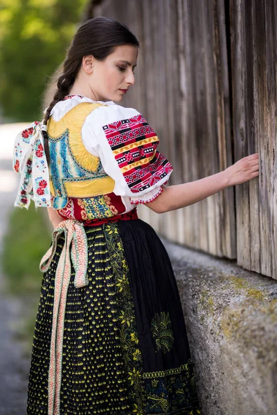 Beautiful Girl National Slovak Eastern European Costumes Take Part Folklore — Stock Photo, Image