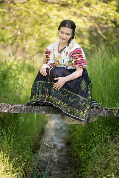 Beautiful Woman Wearing Traditional Slovak Folk Costumes — Stock Photo, Image