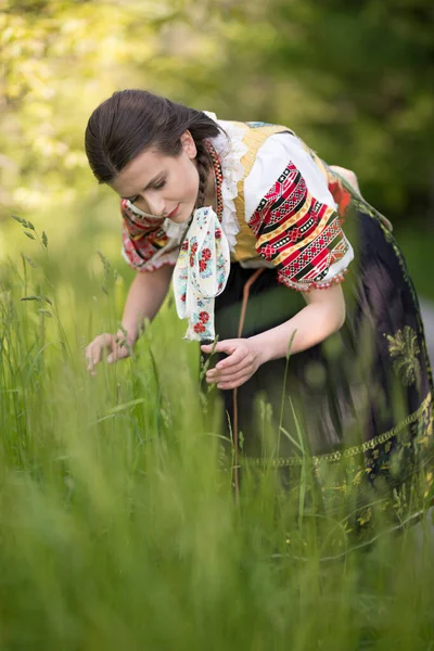 Beautiful Woman Wearing Traditional Slovak Folk Costumes — Stock Photo, Image