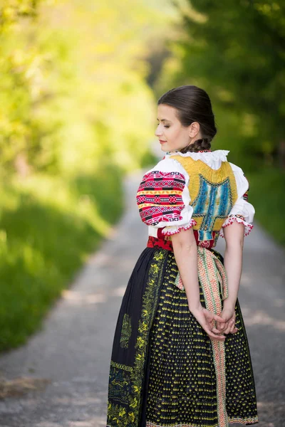 Beautiful Woman Wearing Traditional Slovak Folk Costumes — Stock Photo, Image