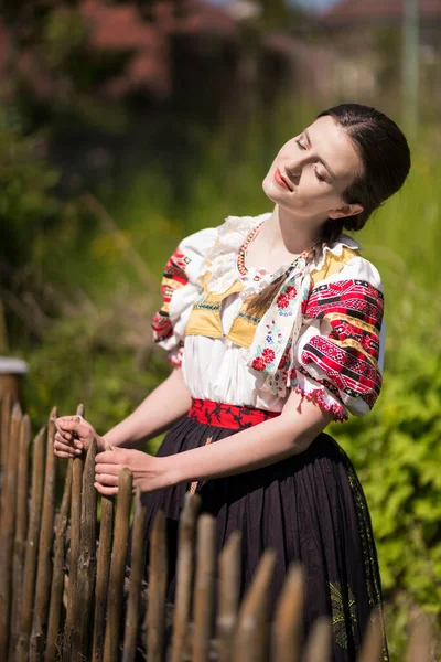 Beautiful Woman Wearing Traditional Slovak Folk Costumes — Stock Photo, Image