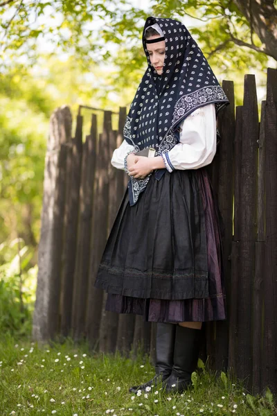 Beautiful Woman Wearing Traditional Slovak Folk Costumes — Stock Photo, Image