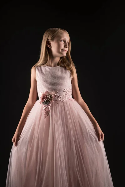 Маленькая Красивая Милая Девочка Модном Праздничном Платье — стоковое фото