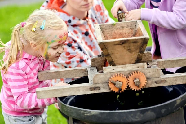 Druiven geoogst. Kleine boer is rijpe druiven in wijngaard oogst in de herfst — Stockfoto