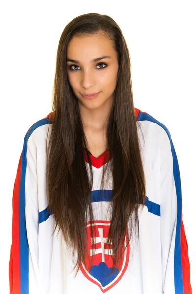 Dziewczyna słowacki hokej Fan — Zdjęcie stockowe