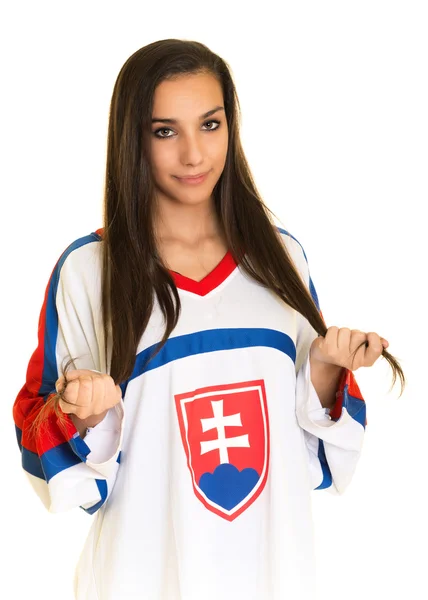 Flicka slovakiska hockeyfan — Stockfoto