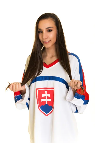 Ragazza slovacca fan di hockey — Foto Stock