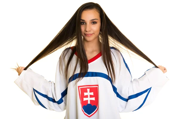 Ragazza slovacca fan di hockey — Foto Stock