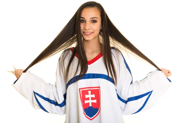 Ragazza slovacca fan di hockey — Foto Stock