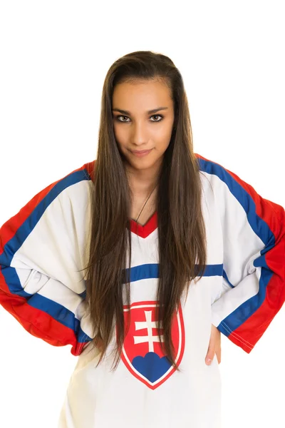 Meisje Slowaakse Hockey Fan — Stockfoto