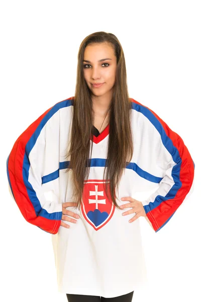 Dívka slovenský hokejový fanda — Stock fotografie