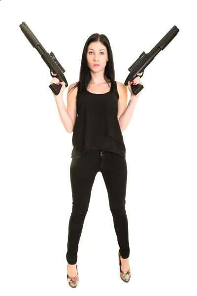 Bella donna con due pistole — Foto Stock