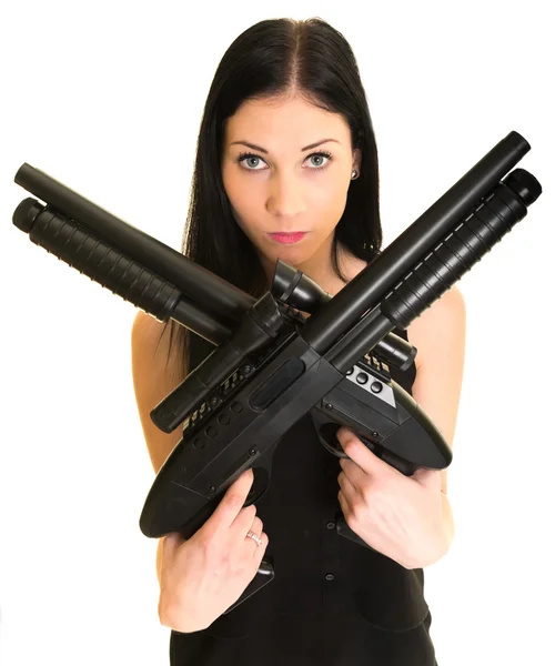 2 개의 총을 가진 아름 다운 여자 — 스톡 사진