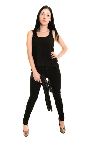 Schöne Frau mit Waffe — Stockfoto