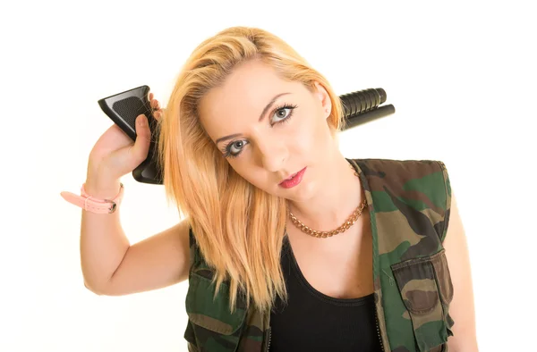 Beautiful woman with gun — Stock Photo, Image