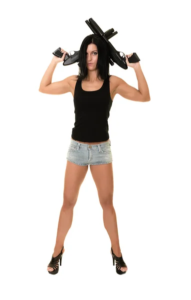 Beautiful woman with two guns — Stock Photo, Image