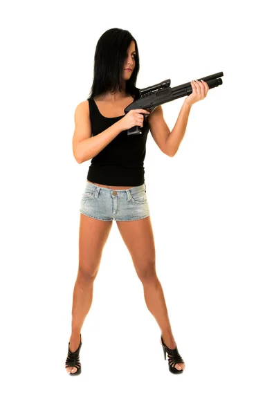 Beautiful woman with gun — Stok fotoğraf