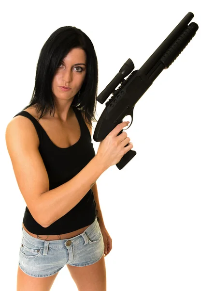 Красива жінка зі зброєю — стокове фото