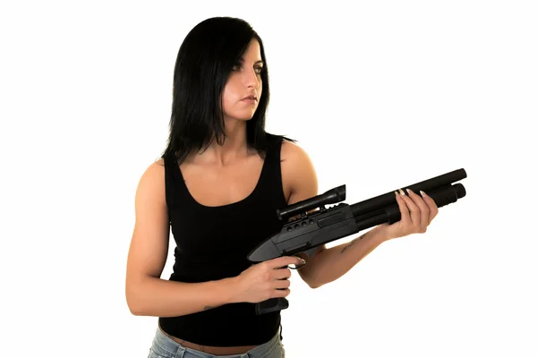 Beautiful woman with gun — Stock Photo, Image