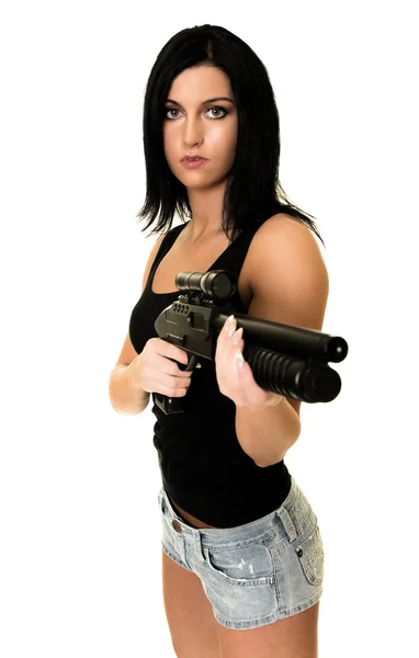 Beautiful woman with gun — Stock Photo, Image
