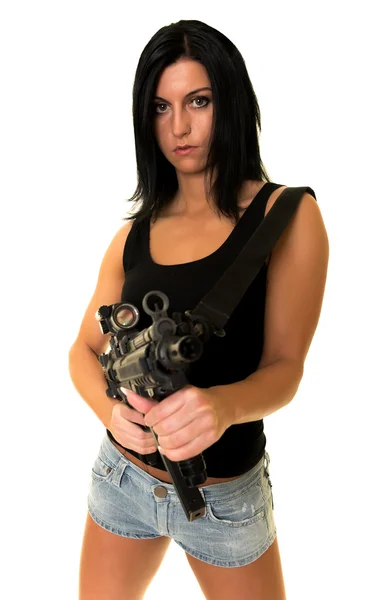 Beautiful woman with gun — Stock Photo, Image