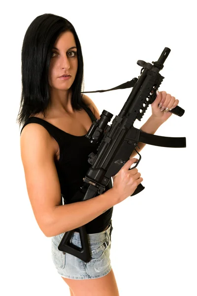 Beautiful woman with gun — Stock Photo, Image