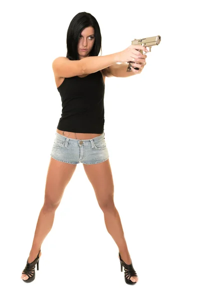 Beautiful woman with gun — Stock Photo, Image