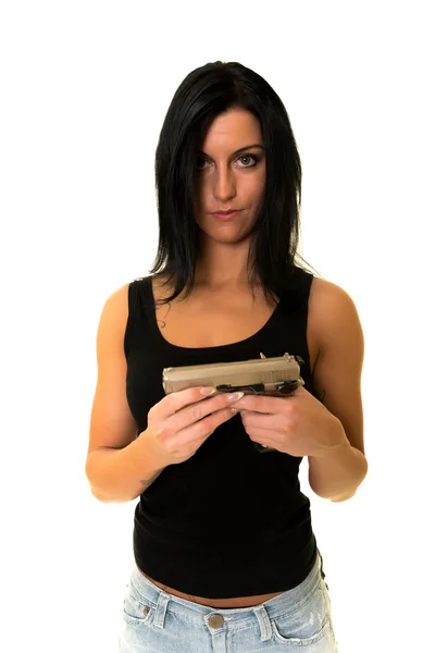 Beautiful woman with gun — Stock Photo, Image