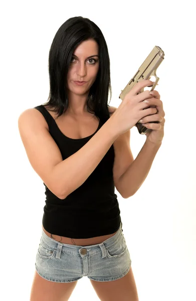 Beautiful woman with gun — Stock Photo, Image