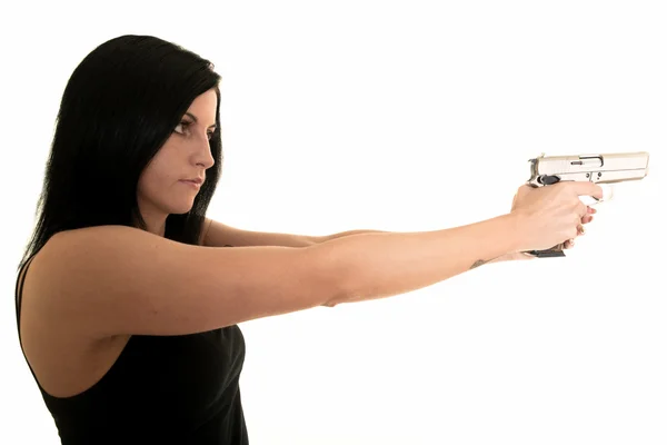 Beautiful woman with gun — Stock Photo, Image