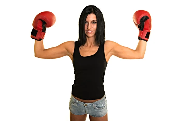 Woman in red boxing gloves Royalty Free Stock Images