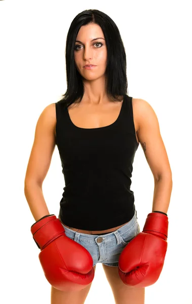 Woman in red boxing gloves — Stock Photo, Image