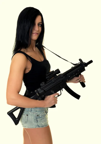 Belle femme avec pistolet — Photo