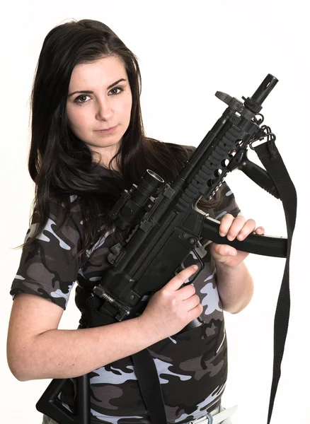 Hermosa mujer con pistola — Foto de Stock