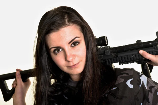 Beautiful woman with gun — Stock Photo, Image