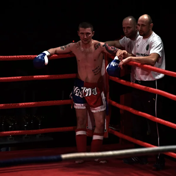 Strong fighter during a fight in a ring Combat Fight Night — Stock Photo, Image