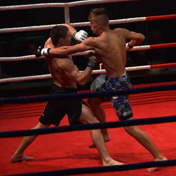 Fuerte luchador y su oponente durante una pelea en un ring Combat Fight Night —  Fotos de Stock