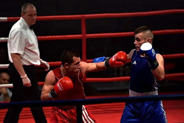 Fuerte luchador y su oponente durante una pelea en un ring Combat Fight Night —  Fotos de Stock