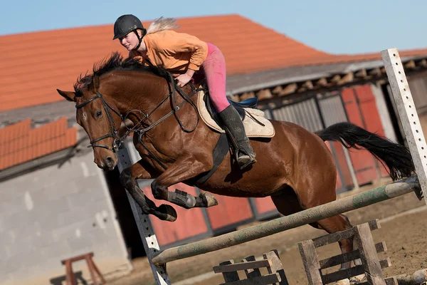 Vrouw haar paard bevrijden — Stockfoto