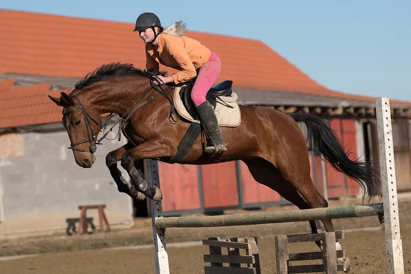 Vrouw haar paard bevrijden — Stockfoto