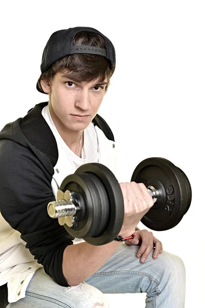 Attractive man exercising and lifting weights — Stock Photo, Image