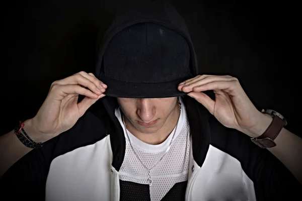 Young man in cap portrait — Stock Photo, Image