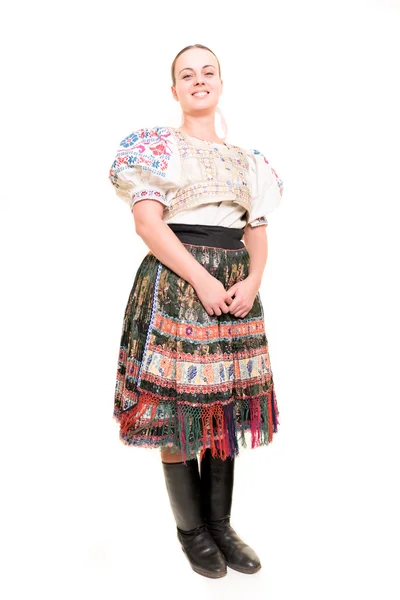 Vrouw in Slowaakse folk kostuum — Stockfoto