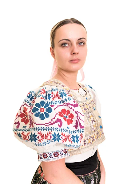 Kvinna i slovakiska folklig dräkt — Stockfoto