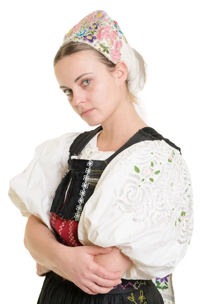 Vrouw in Slowaakse folk kostuum — Stockfoto