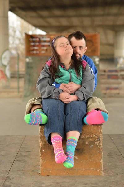 Down syndrome couple — Stock Photo, Image