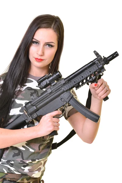 Beautiful woman with gun — Stock Photo, Image