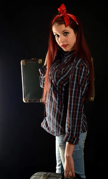Ung kvinde med valises - Stock-foto
